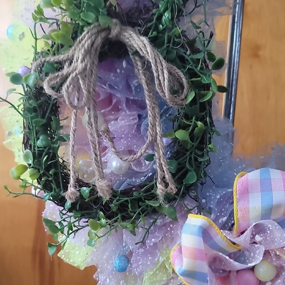 Pastel Easter Wreath with Bunny Accent